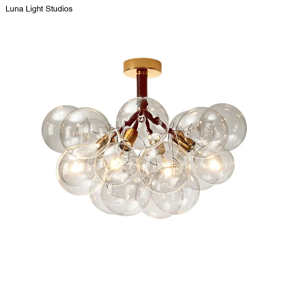 Clear Glass Semi Flush Ceiling Light With Contemporary Bubble Design For Foyer And Corridor