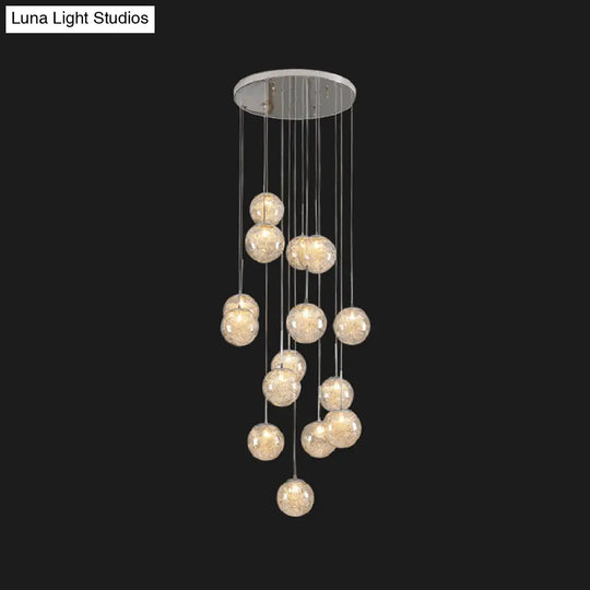 Sleek Chrome Hanging Lamp Kit - Clear Glass Spherical Multi Light Pendant For Stairs