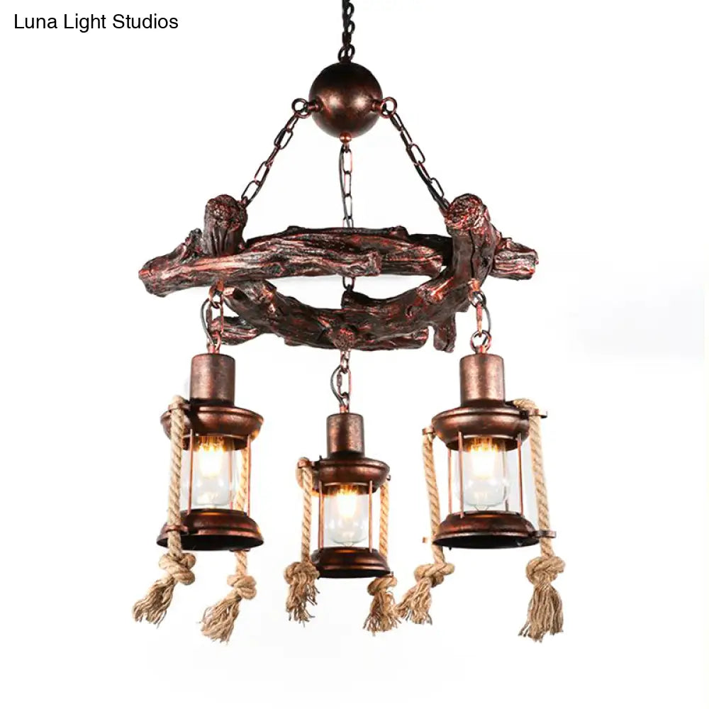 Clear Glass Vintage Style Kerosene Chandelier - 3/7-Light Bronze Pendant For Dining Room Lighting