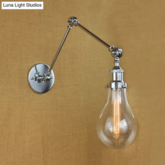 Clear Glass Wall Hanging Industrial Sconce Lamp In Chrome - Single Light Bulb Shade For Living Room