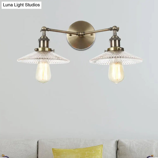 Clear Glass Wall Sconce With 2 Lights In Bronze/Brass/Chrome Finish - Perfect For Indoor Lighting