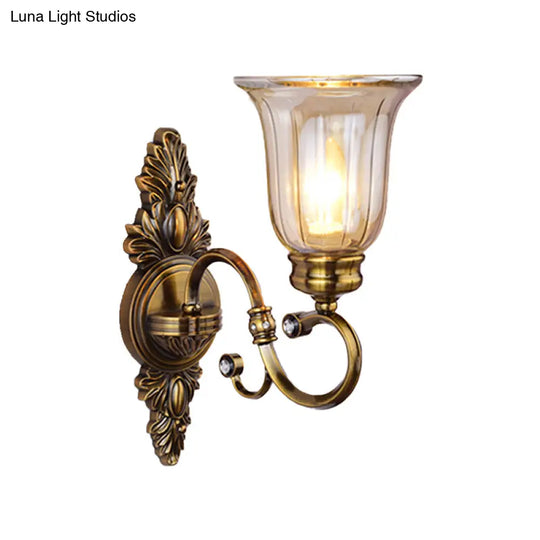 Clear Glass Wall Sconce With Traditional Bronze Bell Shade For Dining Room