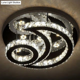 Clear K9 Crystal Moon And Sun Ceiling Lamp - Minimalist Stainless Steel Led Flush Light