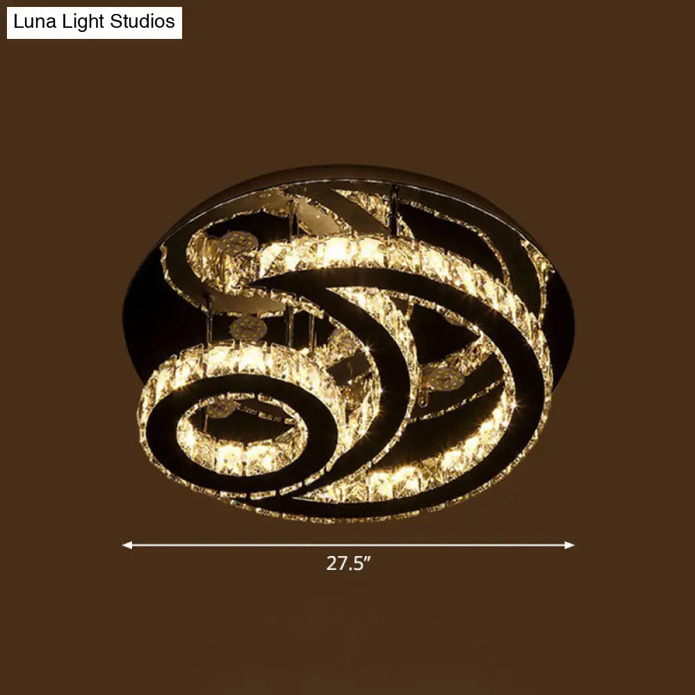 Clear K9 Crystal Moon And Sun Ceiling Lamp - Minimalist Stainless Steel Led Flush Light / 27.5’