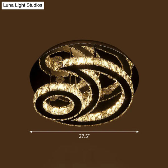 Clear K9 Crystal Moon And Sun Ceiling Lamp - Minimalist Stainless Steel Led Flush Light / 27.5’