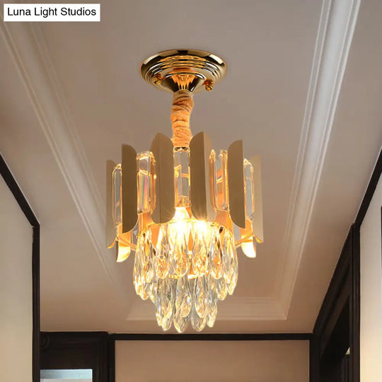 Clear/Smoke Crystal 3 - Light Semi Flush Ceiling Lamp In Antique Gold/Black/Rose Gold For Hallway