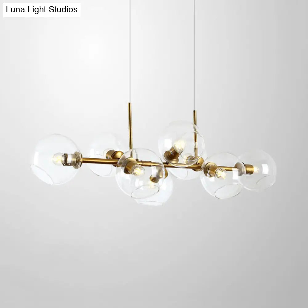 Contemporary 8-Bulb Glass Island Lamp In Black/Gold - Dining Room Lighting Fixture
