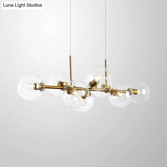 Contemporary 8-Bulb Glass Island Lamp In Black/Gold - Dining Room Lighting Fixture