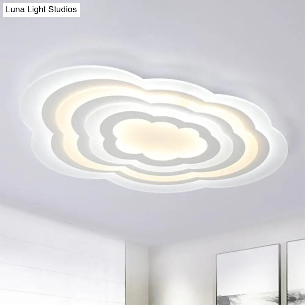 Cloud Kids Bedroom Led Flush Mount Ceiling Light - Acrylic Contemporary Lighting Fixture (White)
