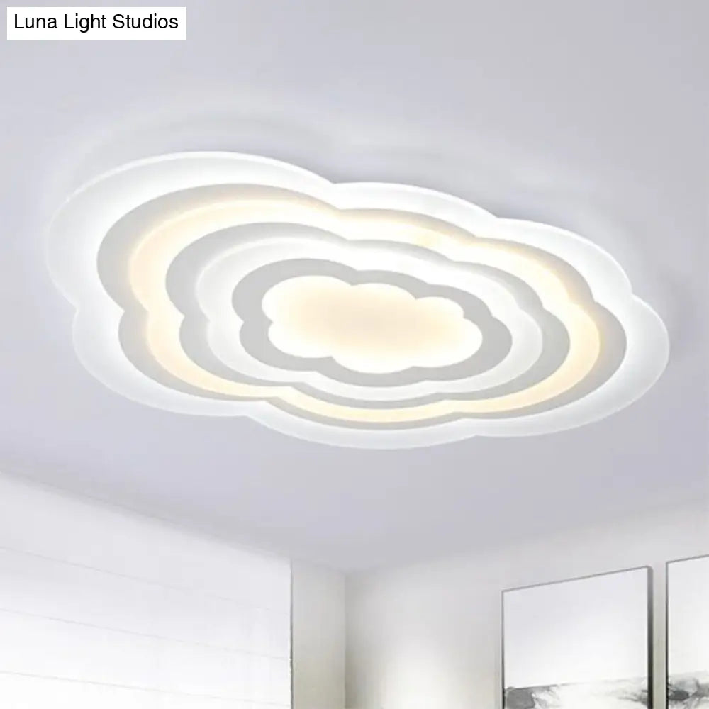 Cloud Kids Bedroom Led Flush Mount Ceiling Light - Acrylic Contemporary Lighting Fixture (White)