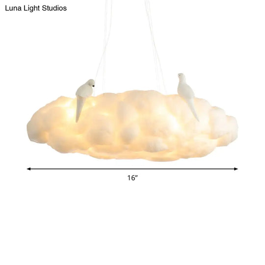 Cloud Kindergarten Chandelier: Bird Cotton Hanging Light Contemporary Design In White