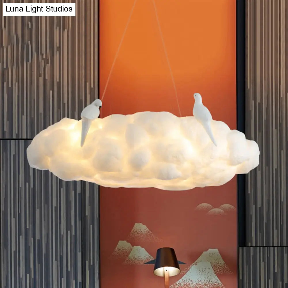 Cloud Kindergarten Chandelier: Bird Cotton Hanging Light Contemporary Design In White