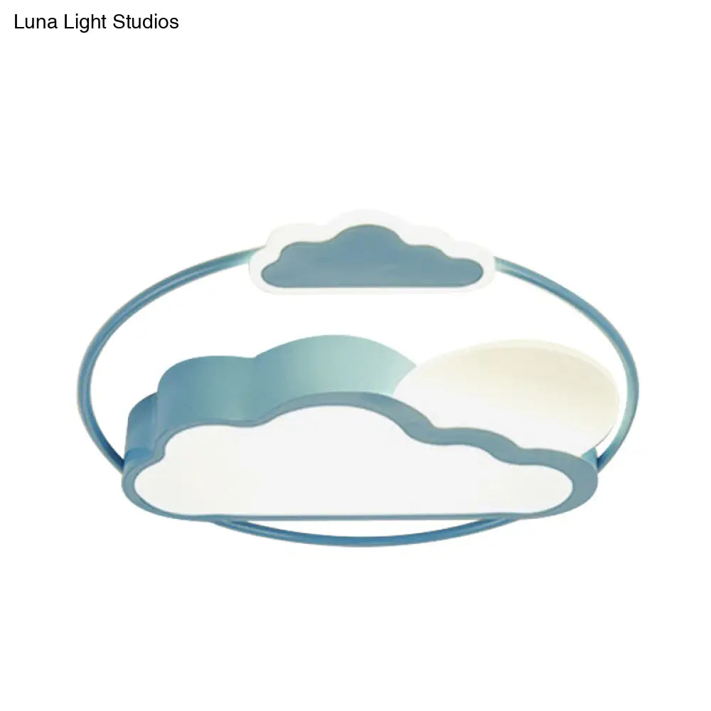 Cloud-Shape Led Flush Mount With Black/Blue Finish & Acrylic Shade - Cartoon Lighting Fixture