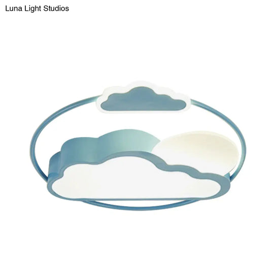 Cloud-Shape Led Flush Mount With Black/Blue Finish & Acrylic Shade - Cartoon Lighting Fixture