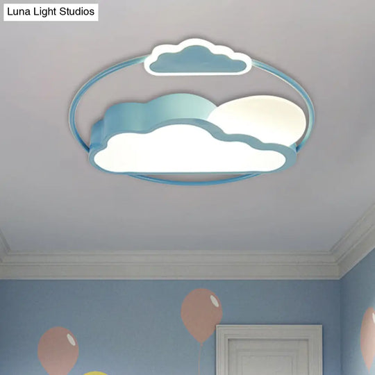 Cloud-Shape Led Flush Mount With Black/Blue Finish & Acrylic Shade - Cartoon Lighting Fixture