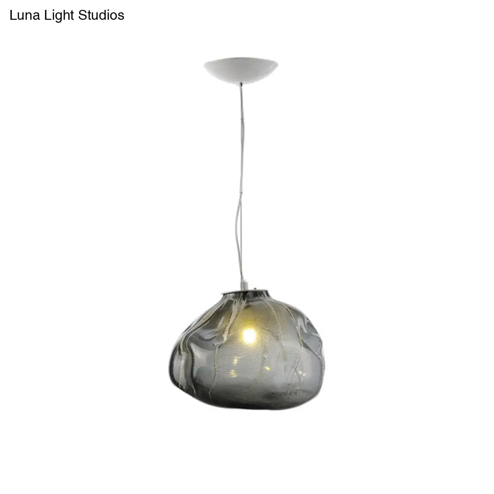 Cloud Shaped Hand-Blown Glass Pendant Light - Clear/Smoke Gray 8/12 Contemporary Design 1 Bulb