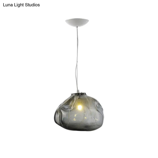 Cloud Shaped Hand-Blown Glass Pendant Light - Clear/Smoke Gray 8/12 Contemporary Design 1 Bulb