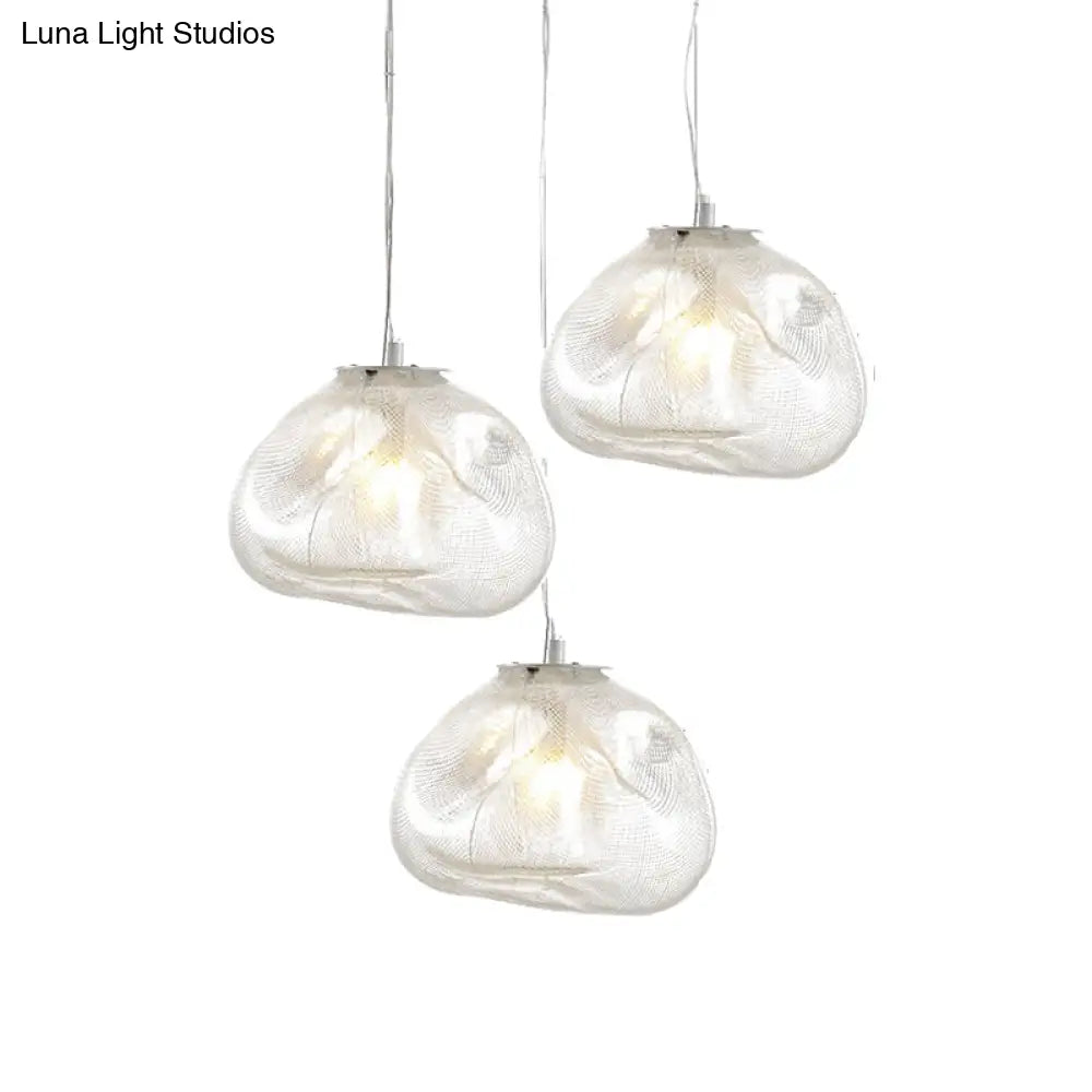 Cloud Shaped Hand-Blown Glass Pendant Light - Clear/Smoke Gray 8/12 Contemporary Design 1 Bulb