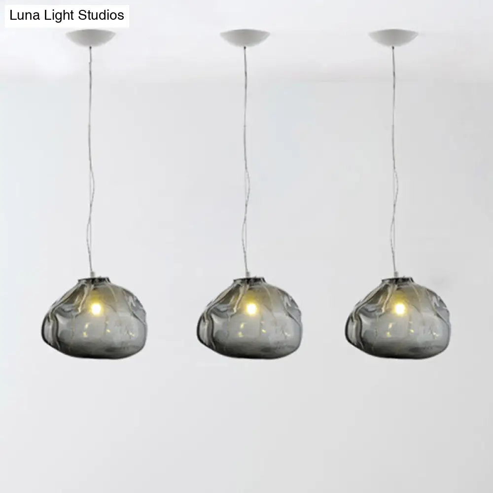 Cloud Shaped Hand-Blown Glass Pendant Light - Clear/Smoke Gray 8/12 Contemporary Design 1 Bulb