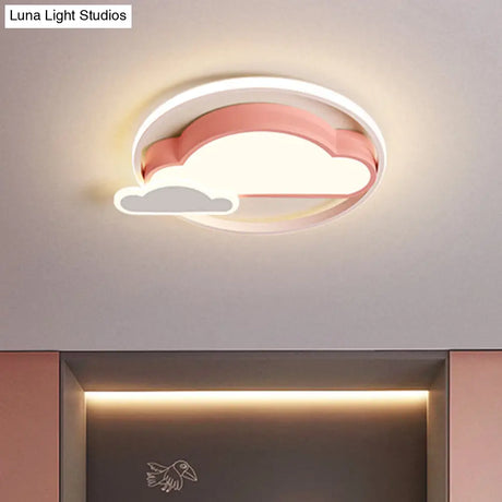 Cloud Shaped Led Nordic Flush Mount Ceiling Lamp In White/Pink For Bedroom