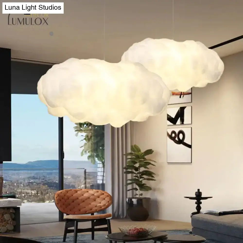 Cloudy Hanging Pendant Light Artistry Fabric 1-Head Living Room Ceiling In White