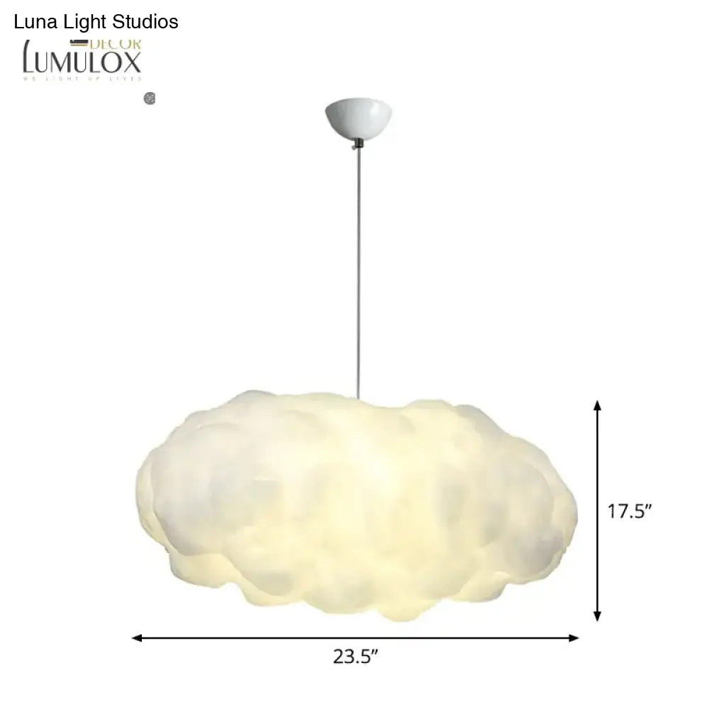 Cloudy Hanging Pendant Light Artistry Fabric 1-Head Living Room Ceiling In White