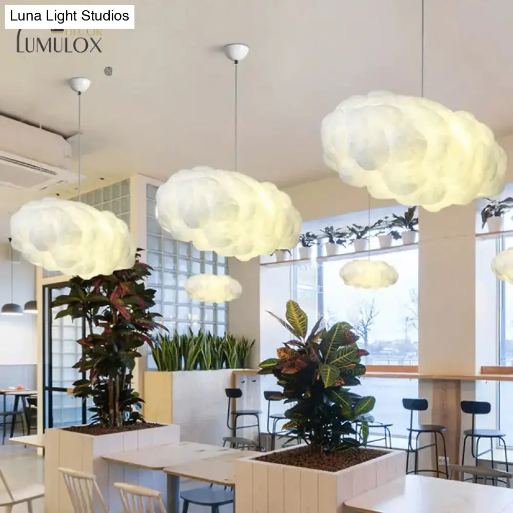 Cloudy Hanging Pendant Light Artistry Fabric 1-Head Living Room Ceiling In White