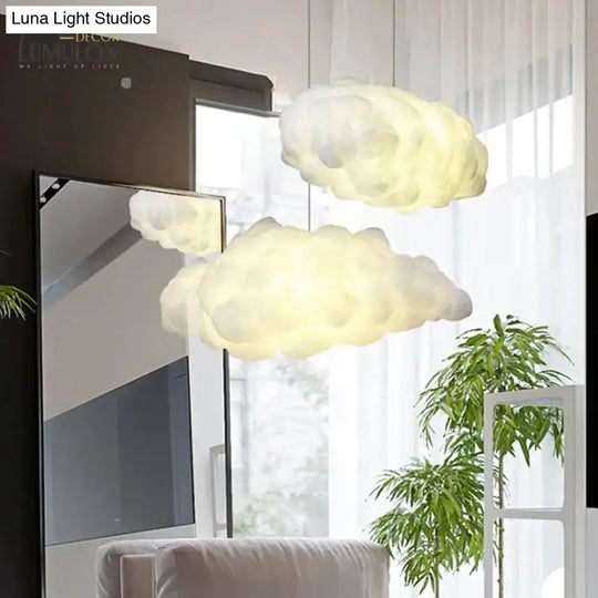 Cloudy Hanging Pendant Light Artistry Fabric 1-Head Living Room Ceiling In White