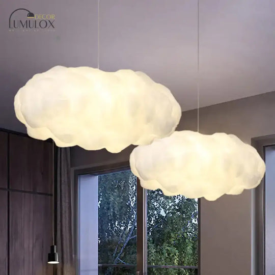 Cloudy Hanging Pendant Light Artistry Fabric 1-Head Living Room Ceiling In White / A