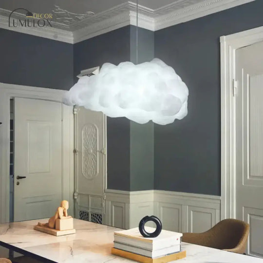 Cloudy Hanging Pendant Light Artistry Fabric 1-Head Living Room Ceiling In White / B