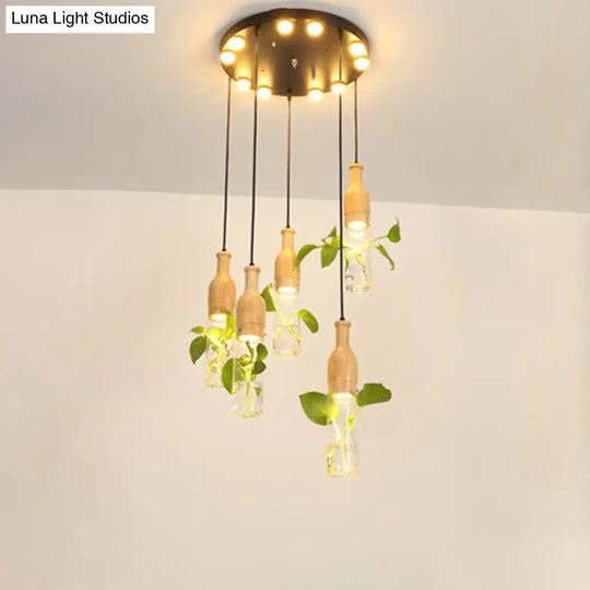 Cluster Pendant Ceiling Light - Lodge Black Bottle With Clear Glass Shades Ideal For Dining Room