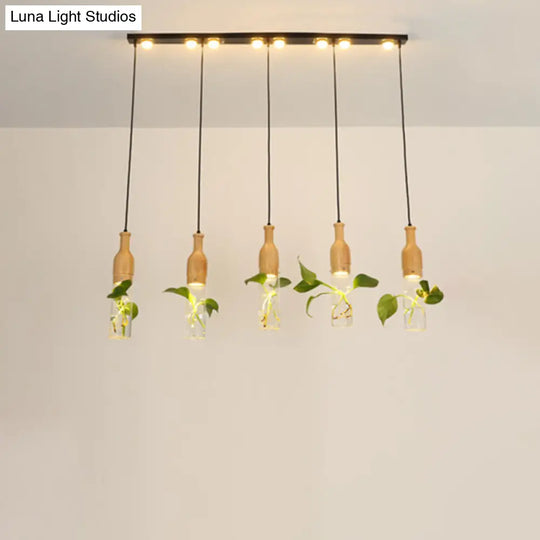 Cluster Pendant Ceiling Light - Lodge Black Bottle With Clear Glass Shades Ideal For Dining Room
