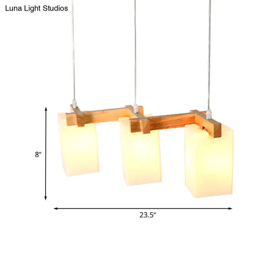 Cluster Pendant Kitchen Lamp: Elegant Wood And Glass Hanging Light With 3 Bulbs