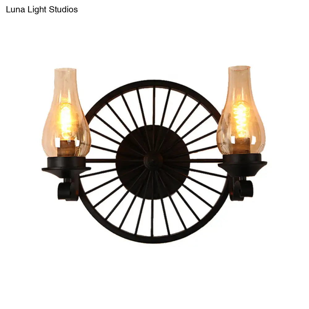 Coastal Amber Glass Wall Sconce - Vase Shade Dining Room Light Fixture With Black Half-Light Lamp &