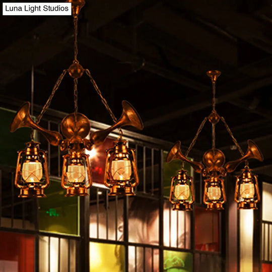 Coastal Antique Brass Lantern Chandelier Pendant Light With Clear Glass Shades For Dining Room 3/5