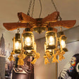 Coastal Black Glass Kerosene Chandelier - 6 Light Ceiling Fixture For Dining Room / B