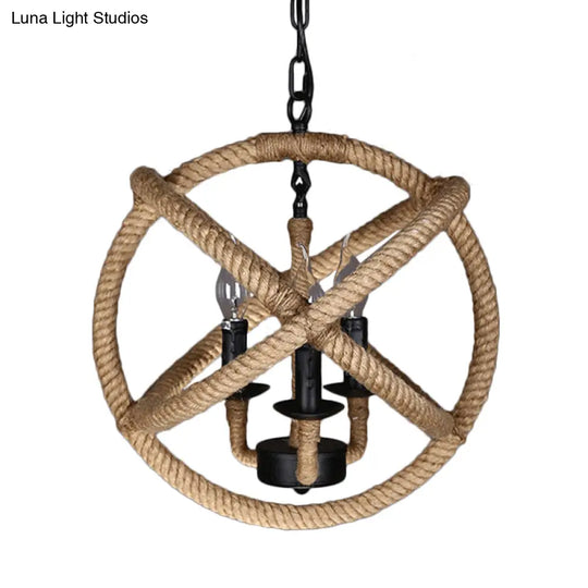 Coastal Black Pendant Lights With Rope Wrapping: Elegant Candle Chandelier Hoops