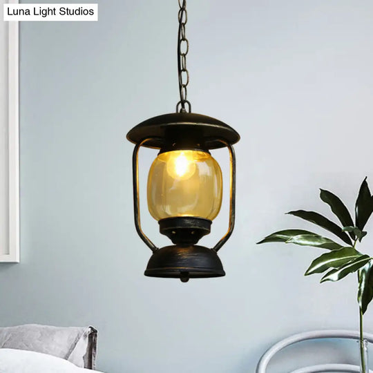 Coastal Brass/Bronze Metal Hanging Pendant Light With Yellow Glass - Kerosene Corridor Ceiling