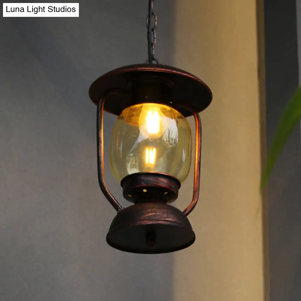 Coastal Brass/Bronze Metal Hanging Pendant Light With Yellow Glass - Kerosene Corridor Ceiling