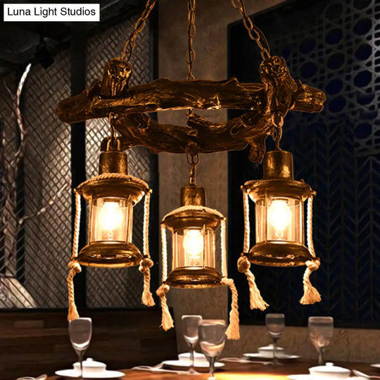 Coastal Bronze Chandelier Light Fixture With Clear Glass 3 Lights And Kerosene Pendant Lamp