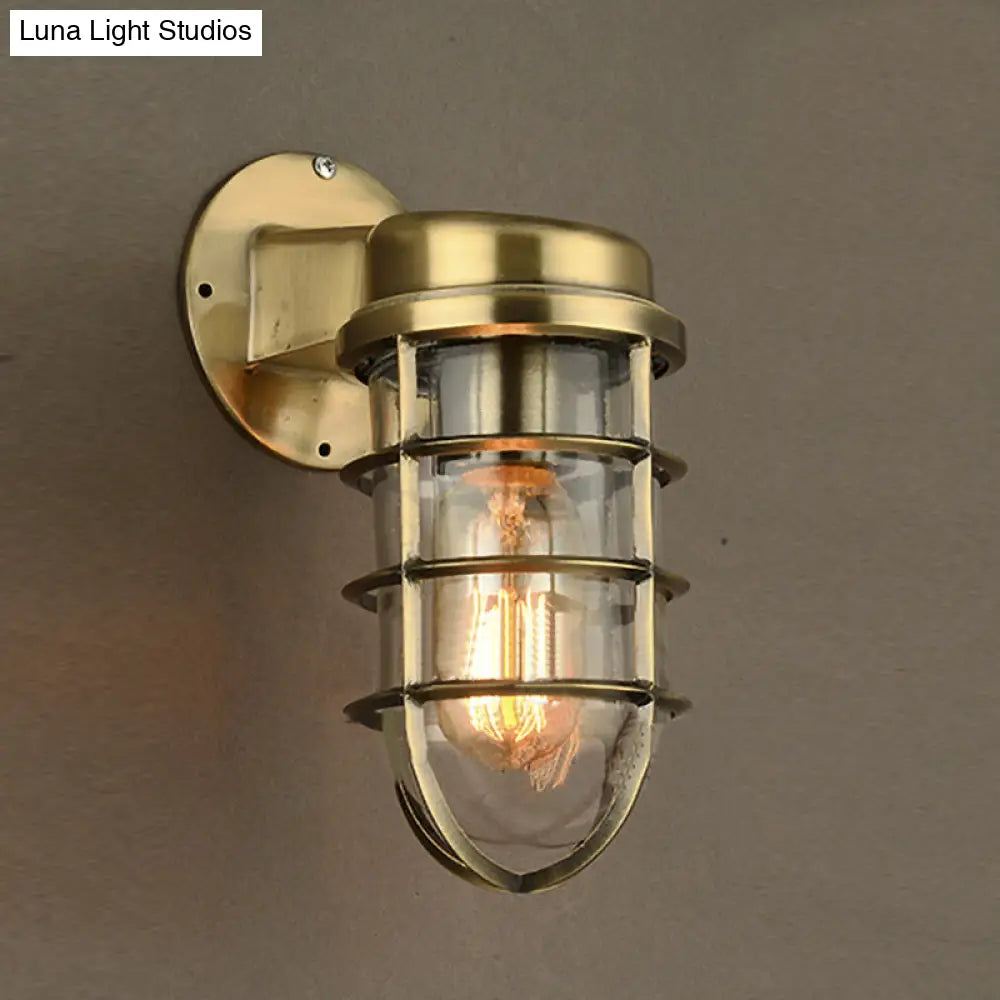 Coastal Caged Wall Lighting Fixture - Clear Glass Sconce Light For Kitchen Brass/Copper/Chrome