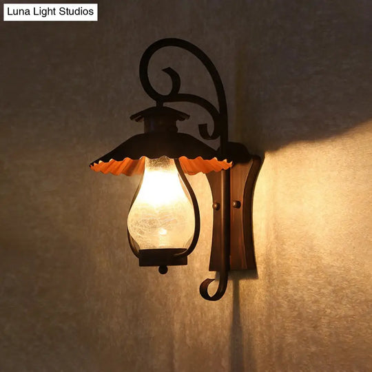 Coastal Crackle Glass Lantern Wall Light With Clear Bulb Fixture