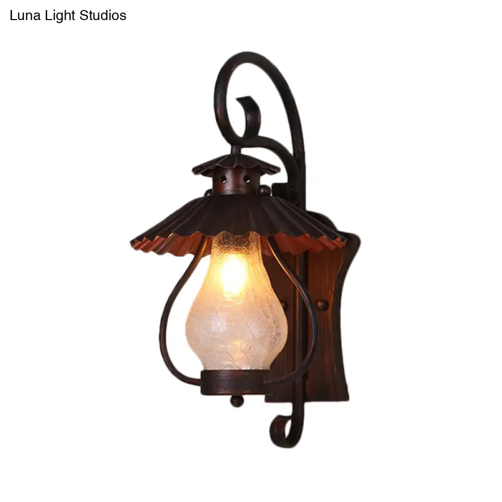 Coastal Crackle Glass Lantern Wall Light With Clear Bulb Fixture