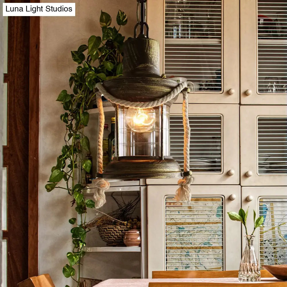 Coastal Kerosene Pendant Light - Antique Brass/Copper Clear Glass 6’/8.5’ Wide