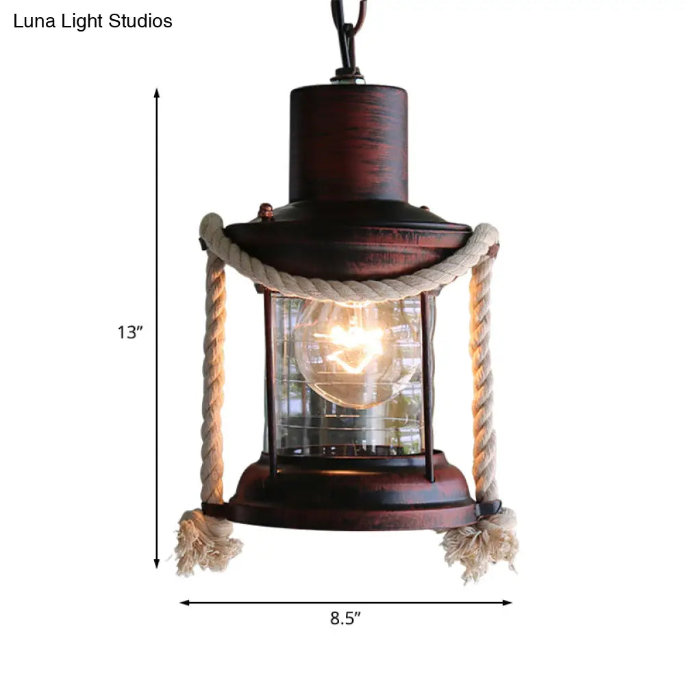 Coastal Kerosene Pendant Light - Antique Brass/Copper Clear Glass 6’/8.5’ Wide