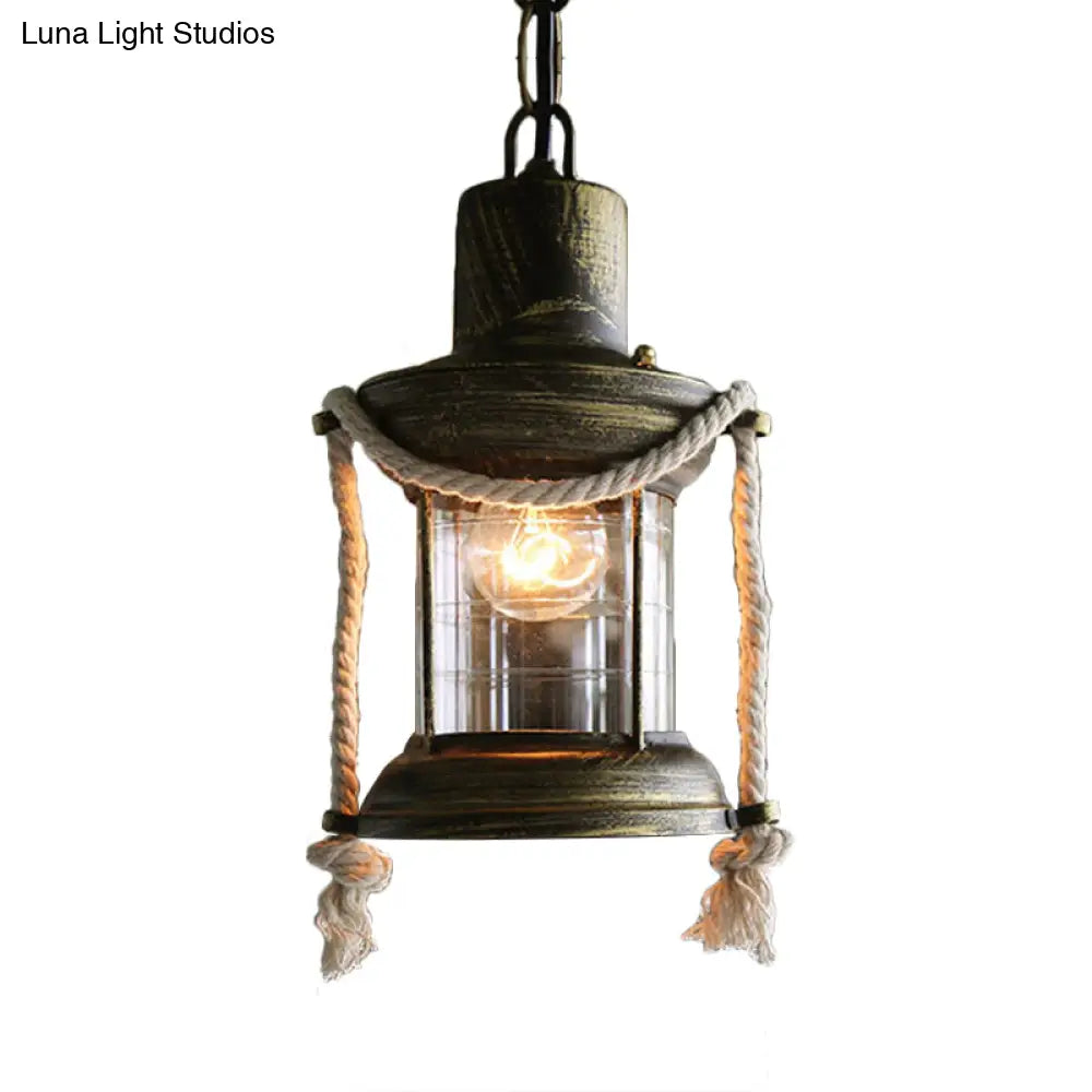 Coastal Kerosene Pendant Light - Antique Brass/Copper Clear Glass 6’/8.5’ Wide