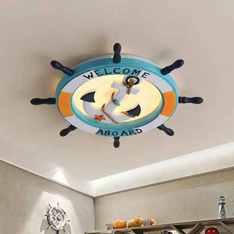 Coastal Led Acrylic Ceiling Flush Lamp In White/Orange/Blue For Bedroom Orange / White