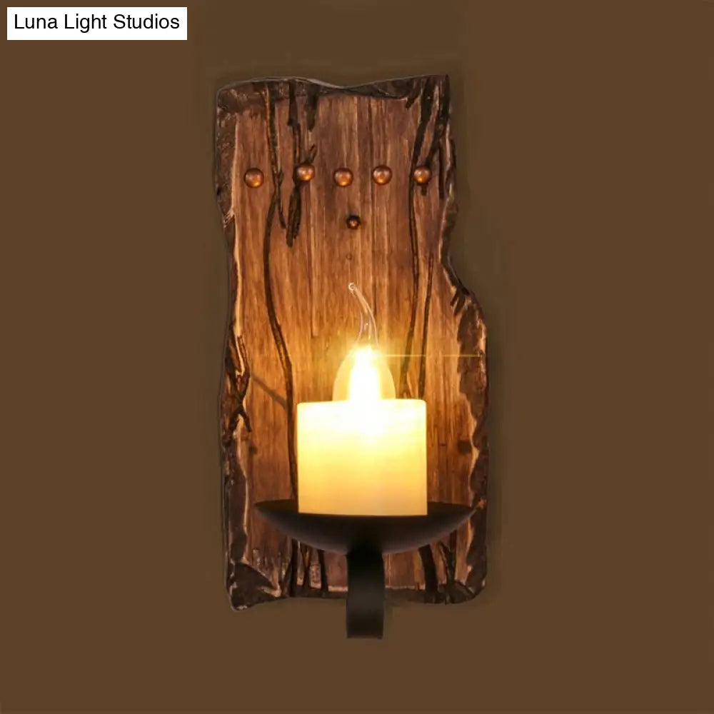 Coastal Marble Cylinder Coffee Shop Wall Light Fixture - 1 Brown Sconce Lamp With Wooden Base