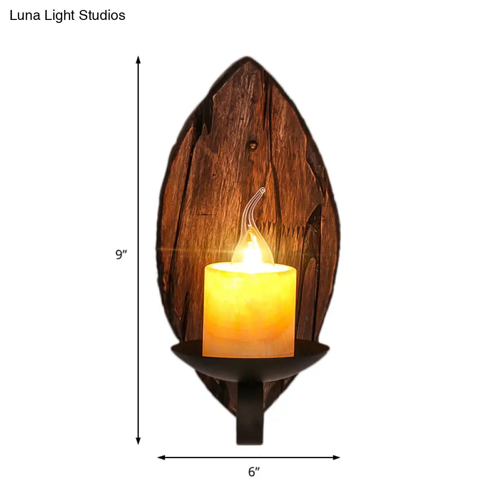 Coastal Marble Cylinder Coffee Shop Wall Light Fixture - 1 Brown Sconce Lamp With Wooden Base