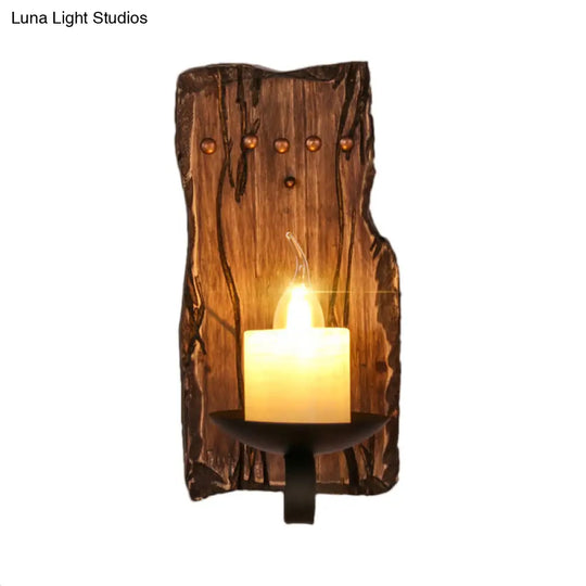 Coastal Marble Cylinder Coffee Shop Wall Light Fixture - 1 Brown Sconce Lamp With Wooden Base